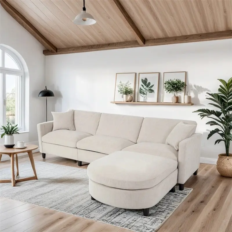 108 Modern Fabric Sectional Sofa with Ottoman and Pillows