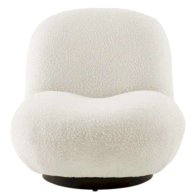 Beige Boucle Swivel Accent Chair with Black Base