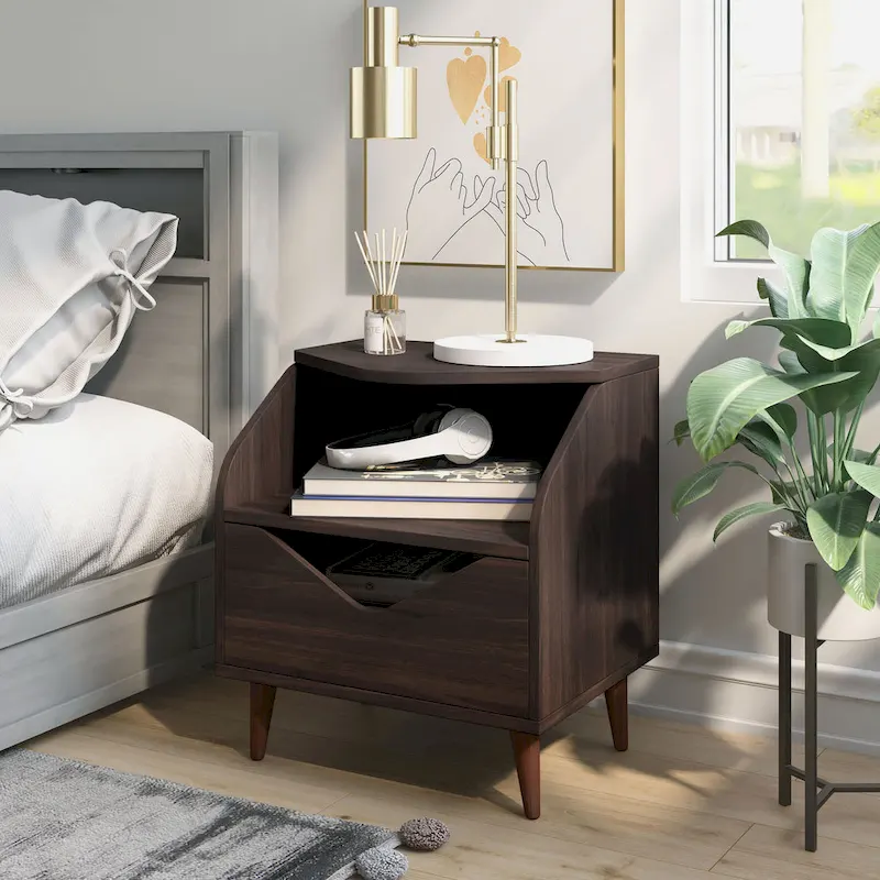 Mid-century Modern 20-inch 1-Shelf and 1-Drawer End Table by