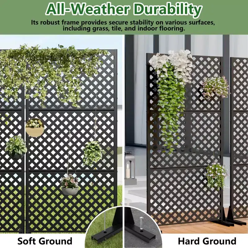 Black Steel 5-Panel Room Divider, Double-Sided, 1-Person Use