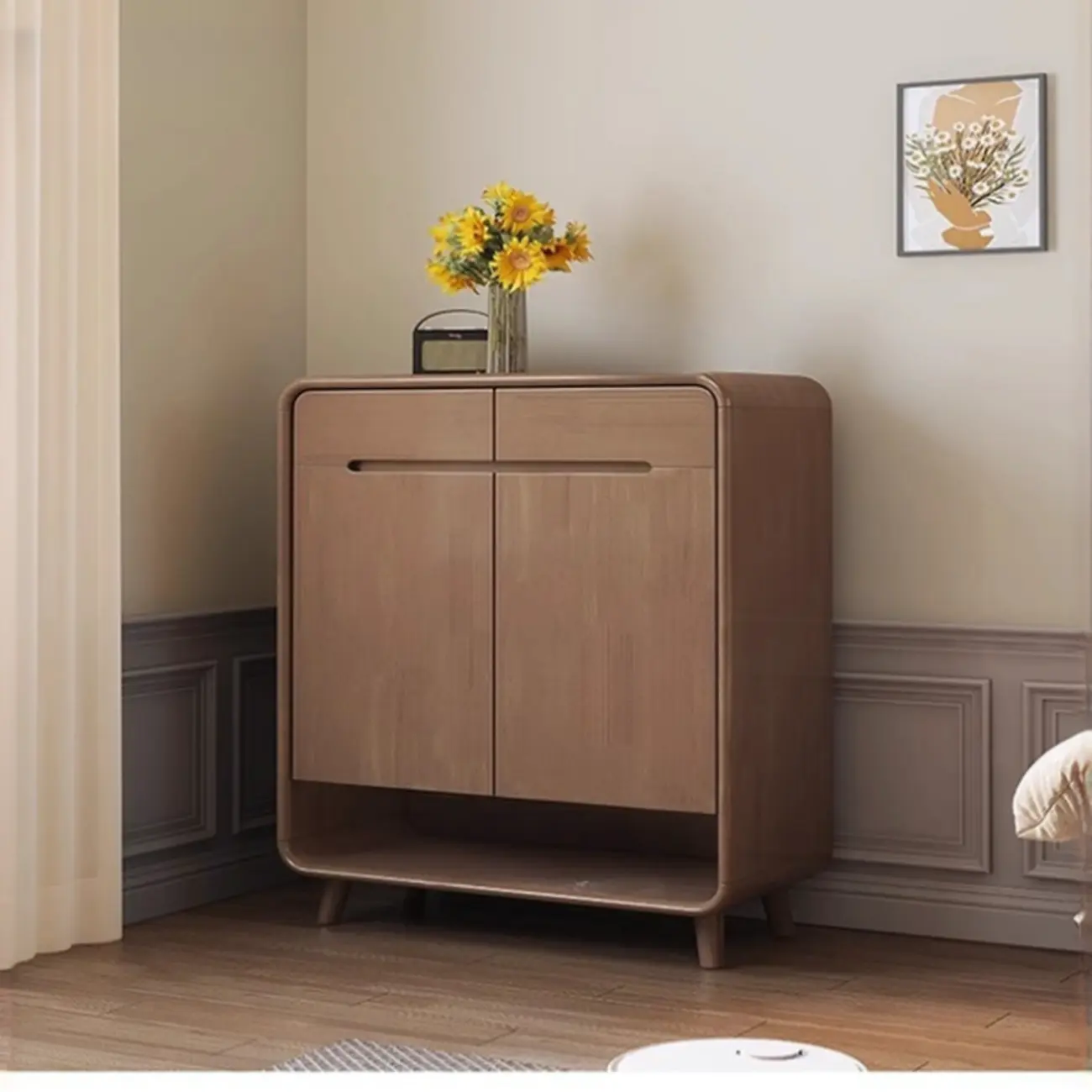 Modern Solid Wood Shoe Cabinet with Storage