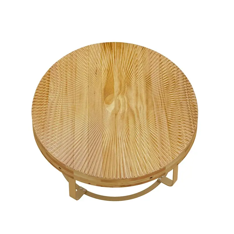 Modern Wood Round Coffee Table with Metal Legs