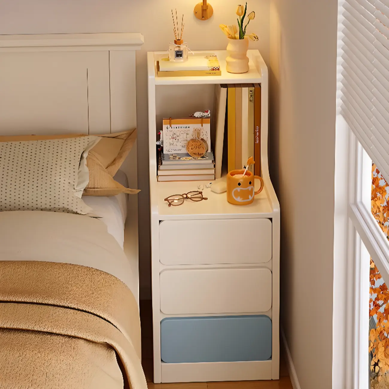 Modern Bedside Table with Drawers - White Nightstand