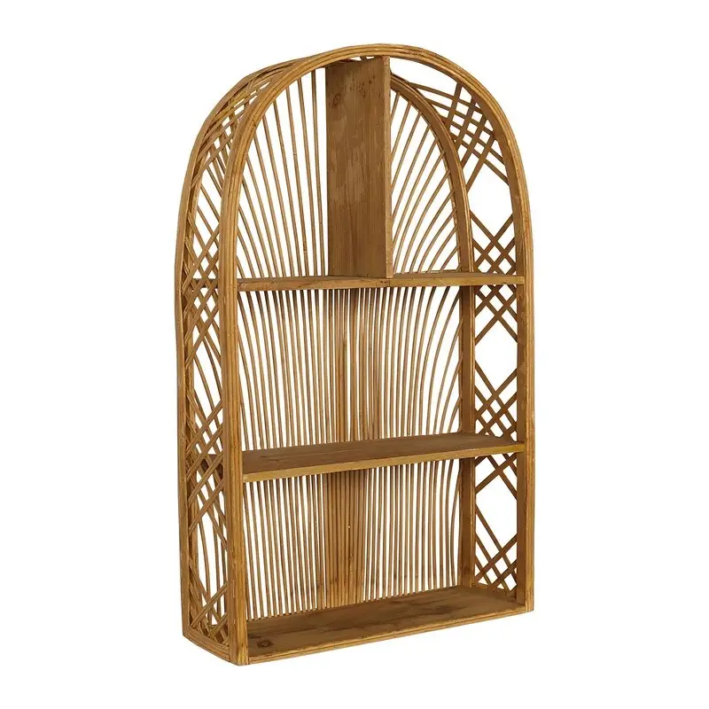 Harmony Arch Rattan Boho Tiered Wall Shelf - 28H x 16.5W x 6D