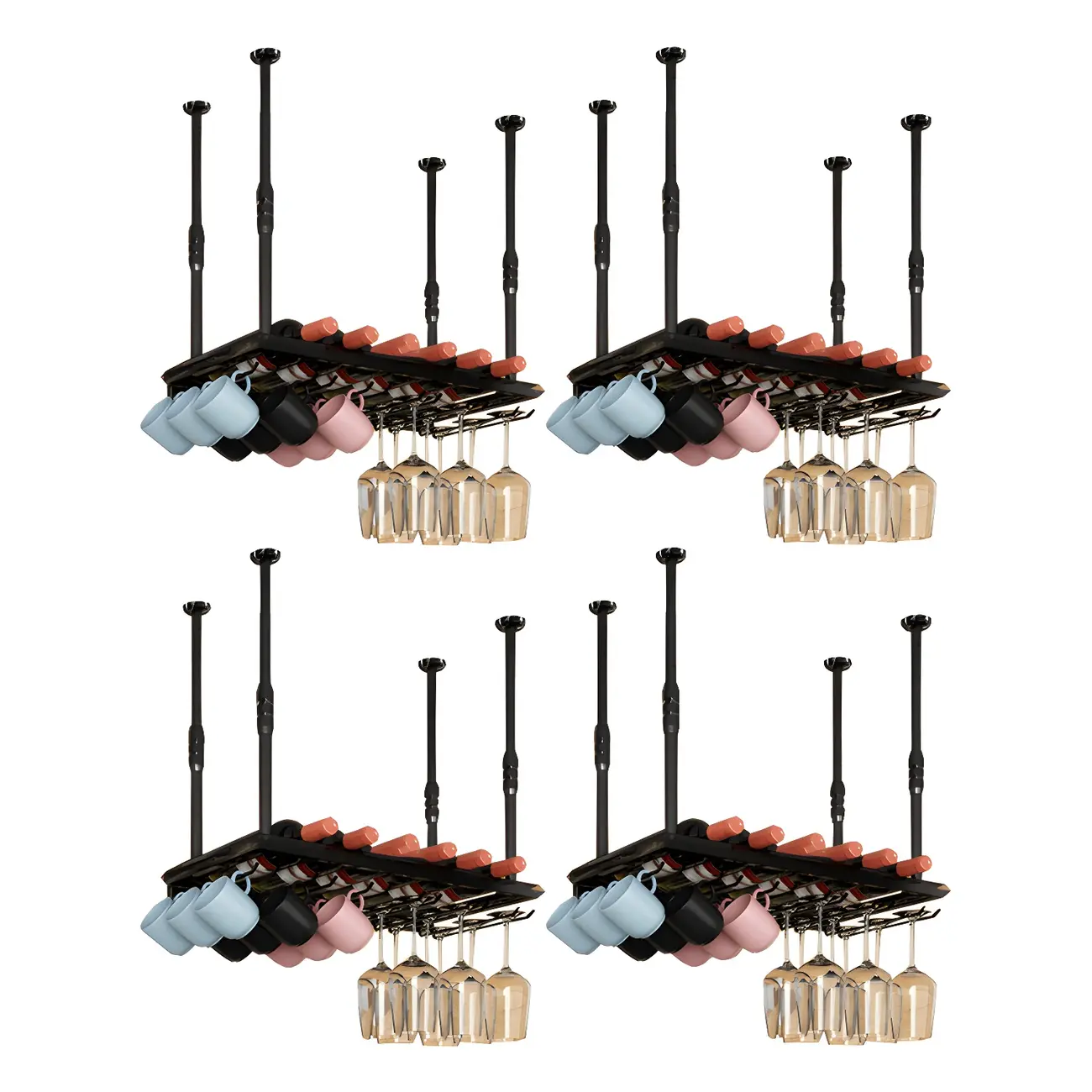 Industrial Metal Hanging Wine Rack with Glass Holder