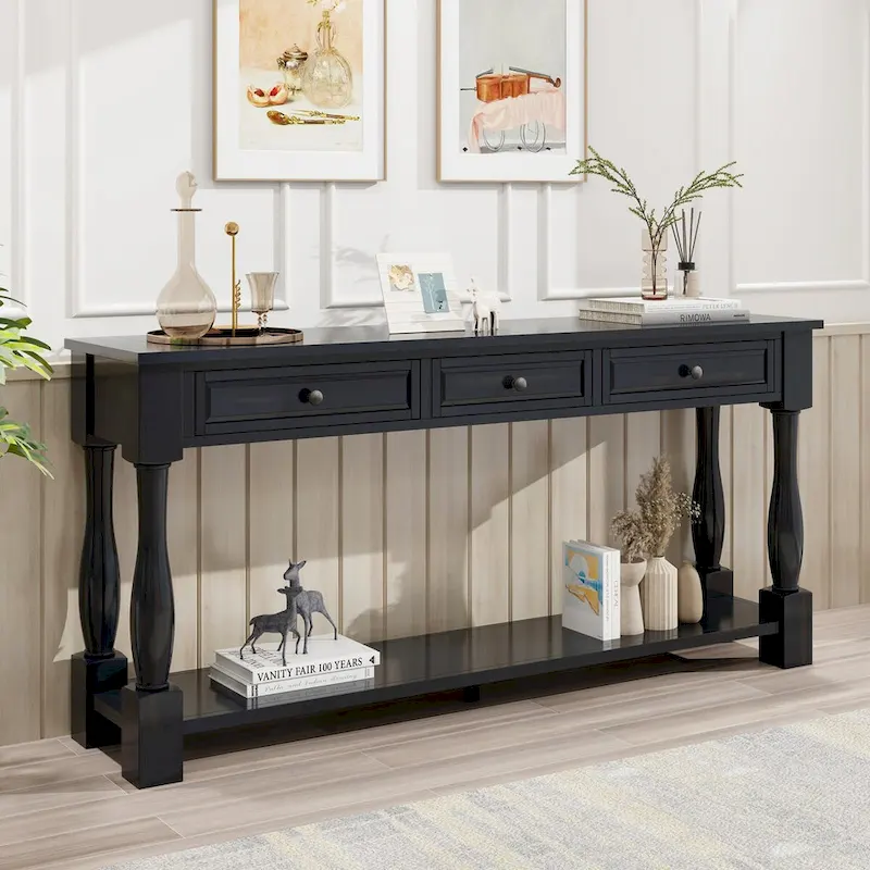 63inch Console Table,Long Sofa Table with Drawers and Shelf,French Country Entryway Table
