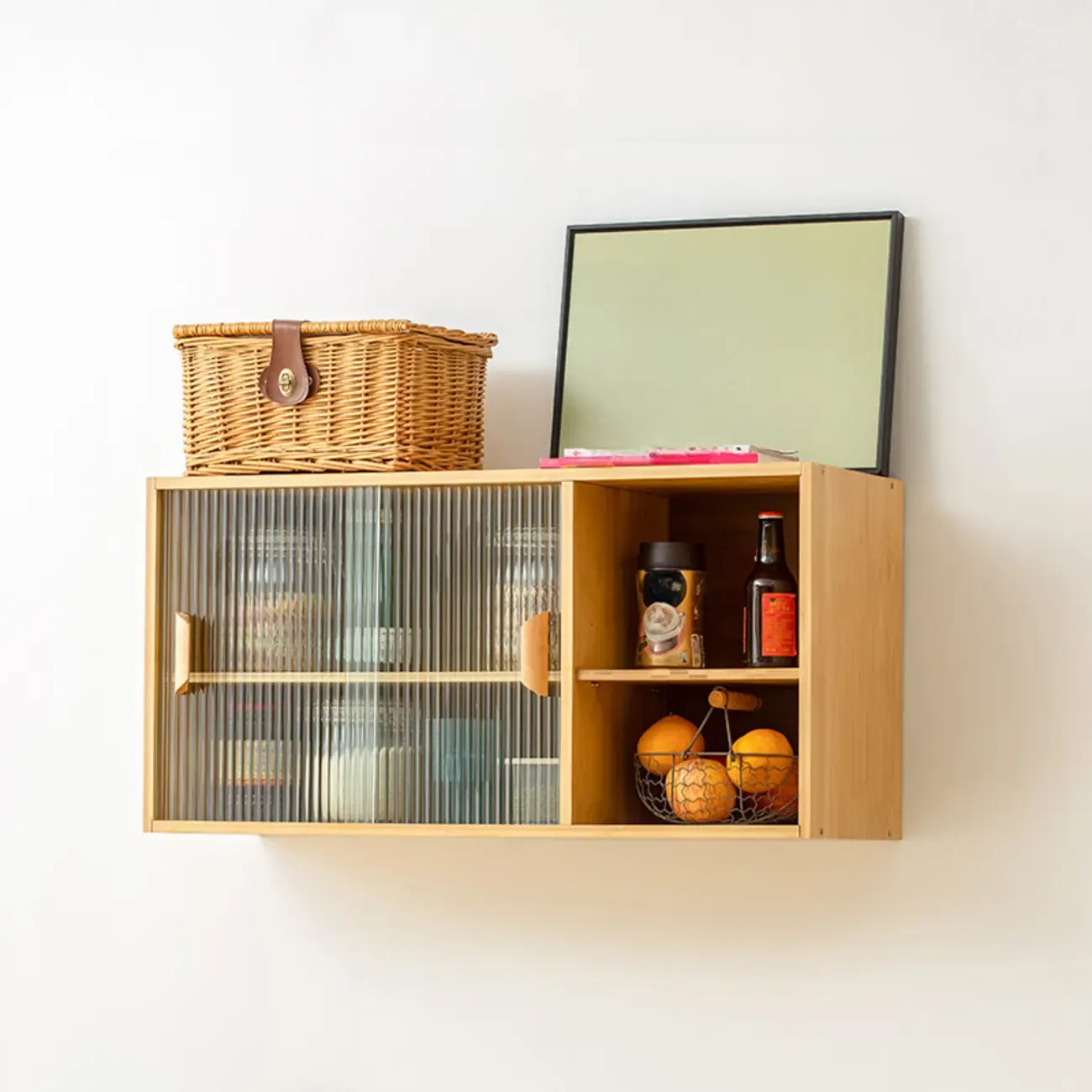 Kitchen Small Glass Doors Slab Wall Mounted Display Cabinet