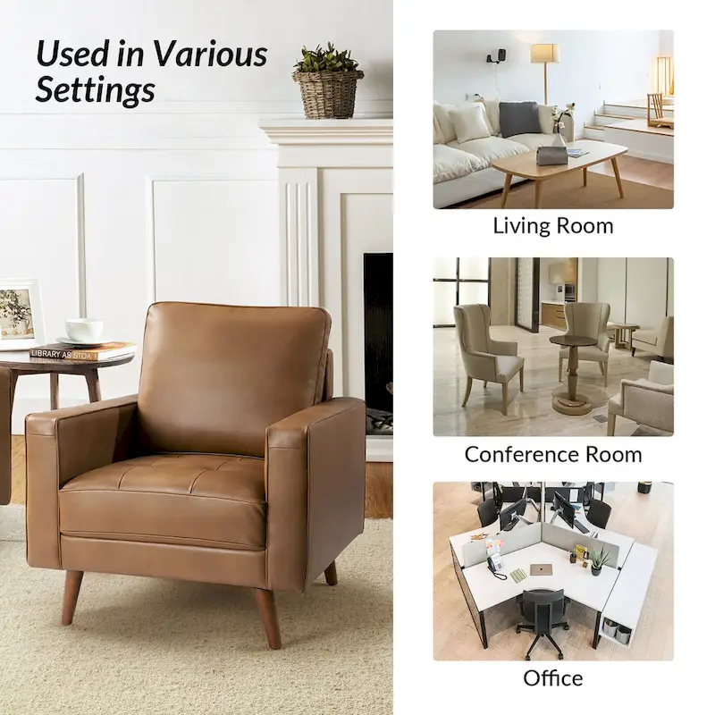 Elizabeth Mid-century Genuine Leather Arm Chair Set of 2 by HULALA HOME