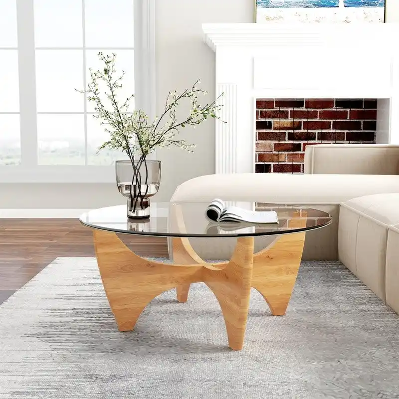 Round Glass Top Coffee Table Solid Wood - 35.435.416