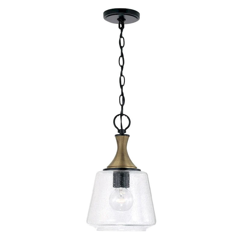 Amara 1-light Matte Black Pendant w/ Diamond Embossed Glass & Black Braided Cord