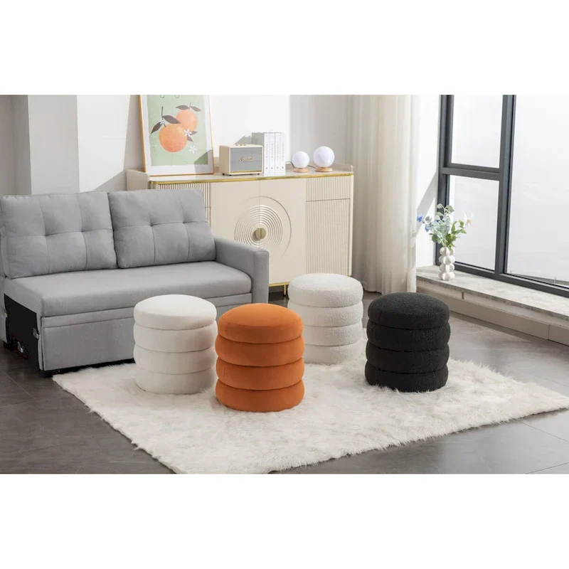 Soft Velvet Round Ottoman Footrest Stool