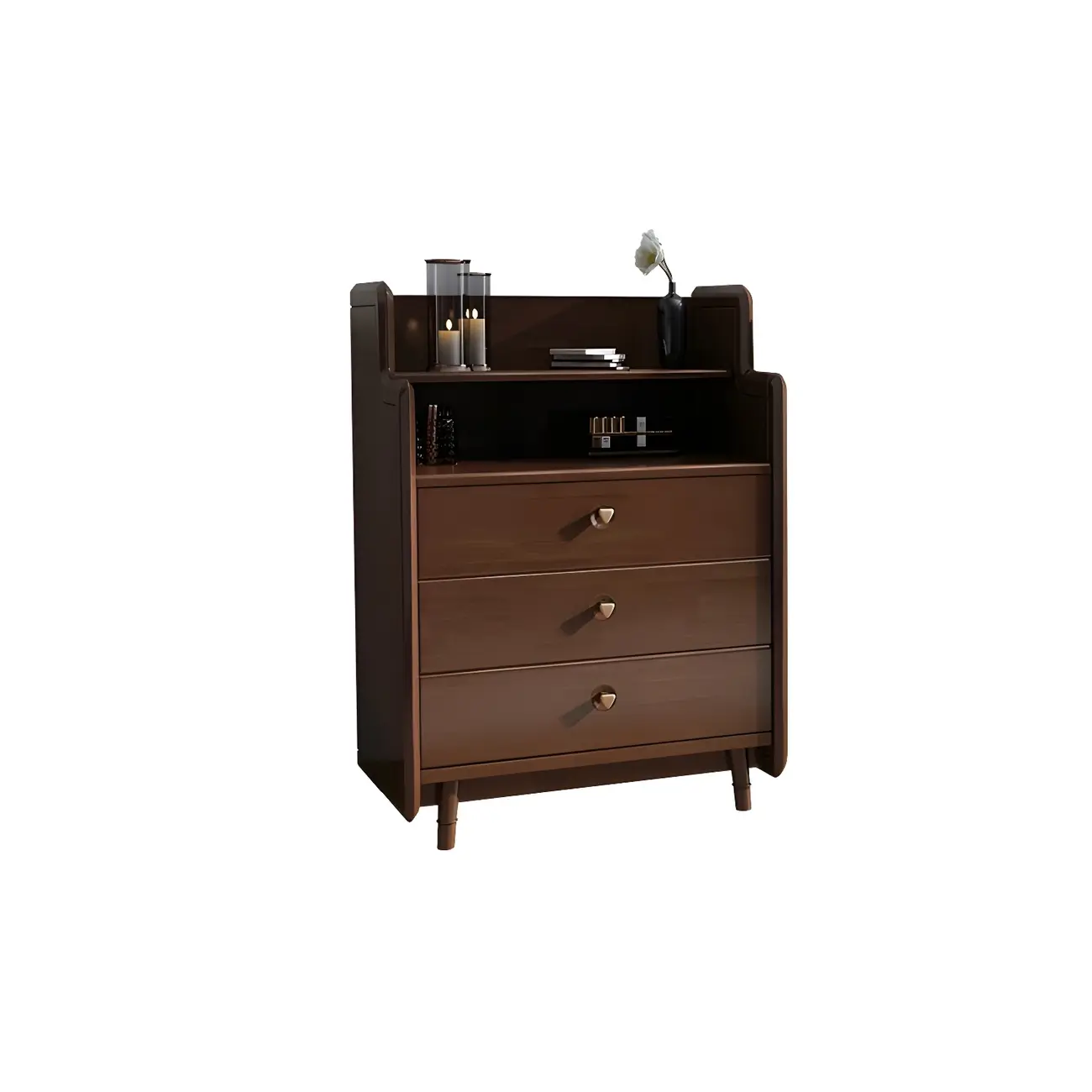 Brown Wood Rattan Front Accent Chest with Multi-Drawer
