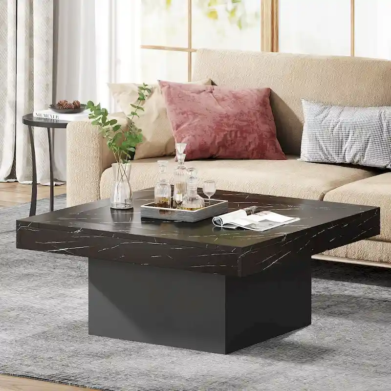Square Coffee Table with LED Edge Lighting and Open Shelf