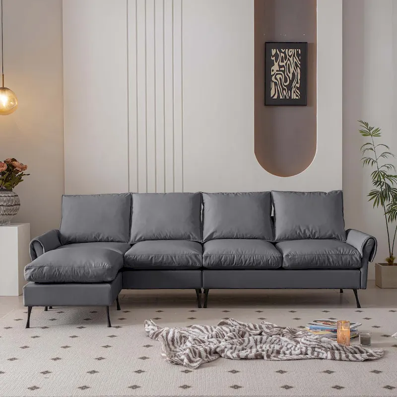 104.5Modern Technical leather L-Shaped Sofa with Ottoman