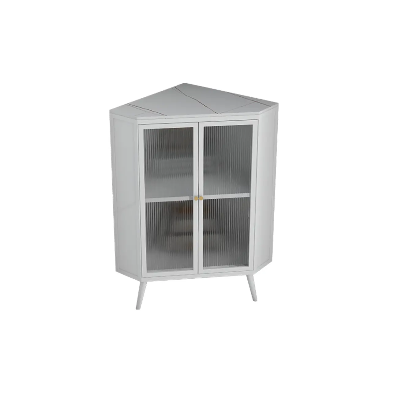 Modern Black Stone Top Corner Cabinet with Fluted Glass Door