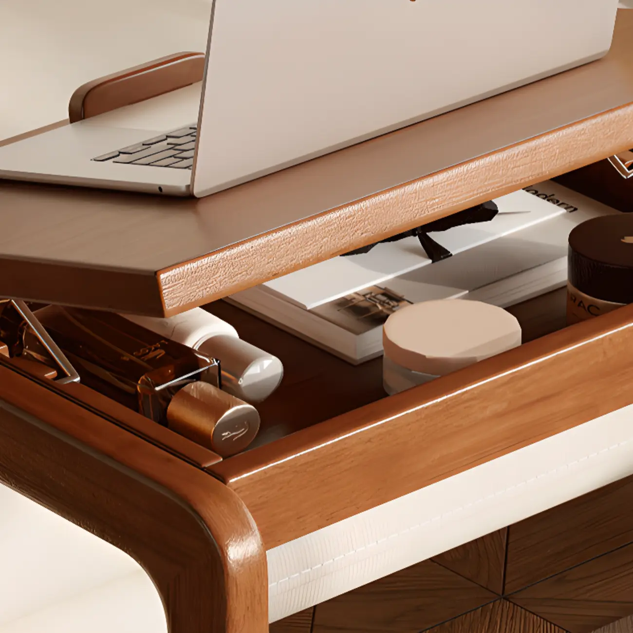 Adjustable Tabletop Wood C Shaped Side Table with Wheels