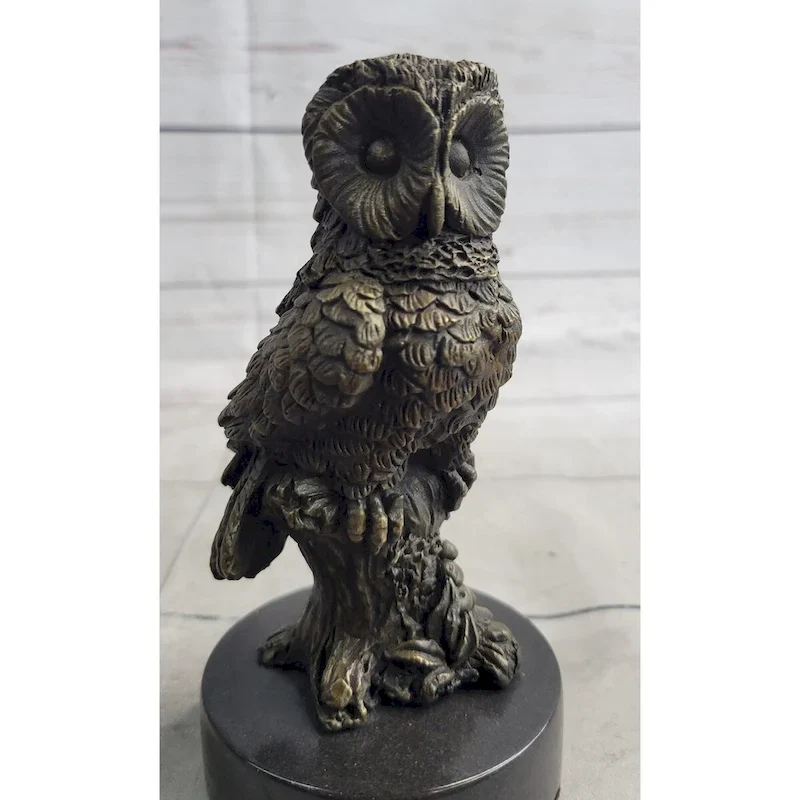 Miniature Bronze Owl Bird Statuette Sculpture Figure Bookend 6 Inches X 3 Inches