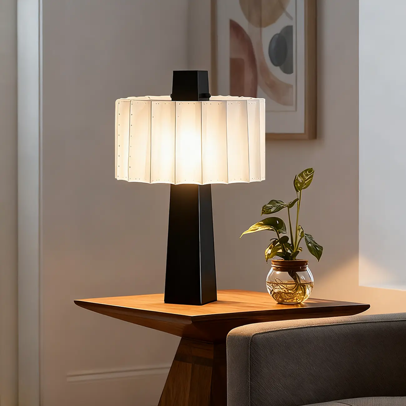 Modern Iron LED Table Lamp with Pleated Shade