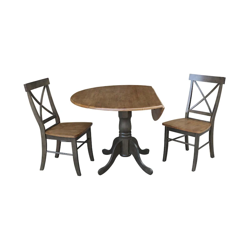 42 Solid Wood Dual Drop Leaf Table With 2 X-Back Chairs - 3 Piece Set