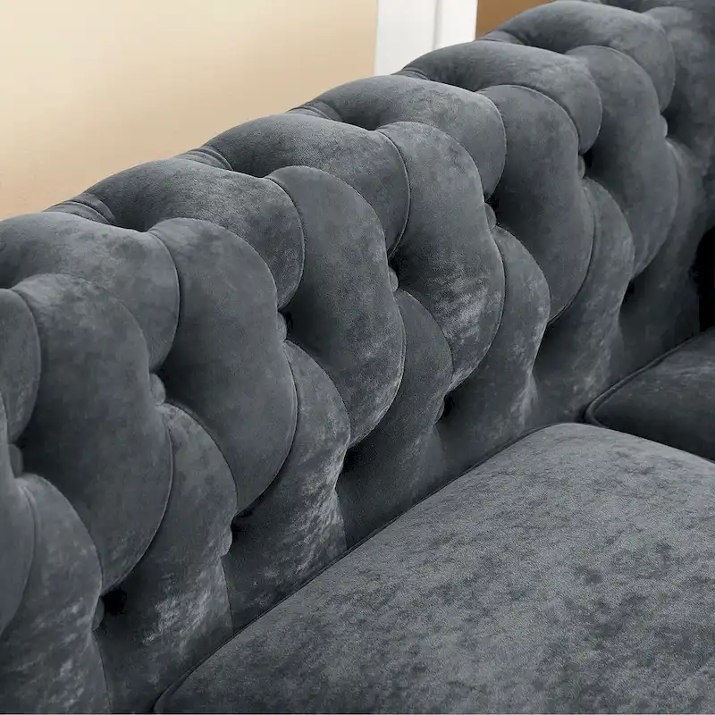 Deep Button Rolled Arm Classic Chesterfield L Shaped Sectional Sofa