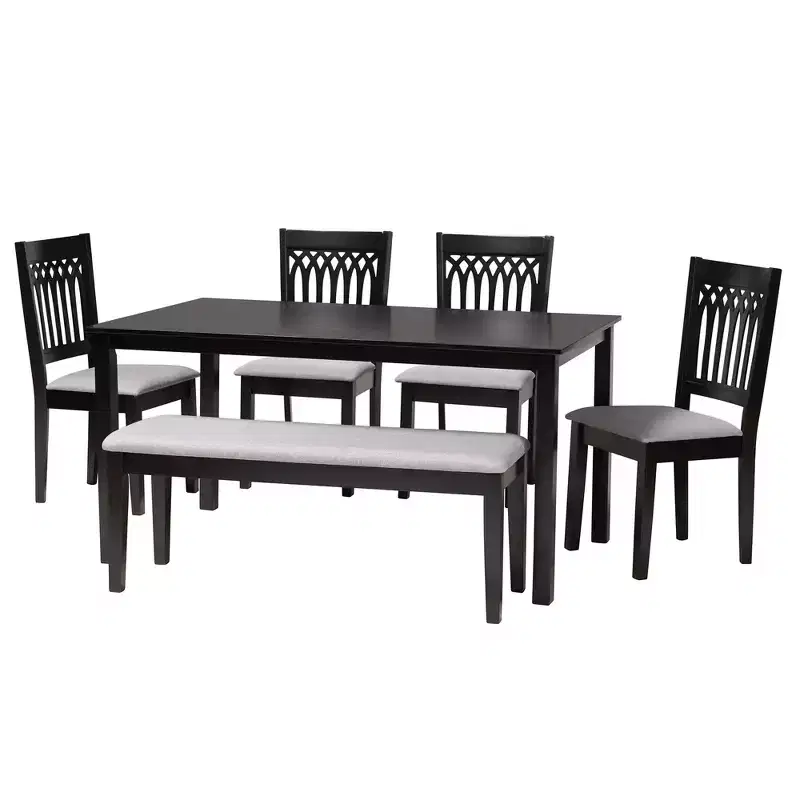 Modern Fabric & Wood Dining Set for 6 – 4 Chairs + Bench + Table