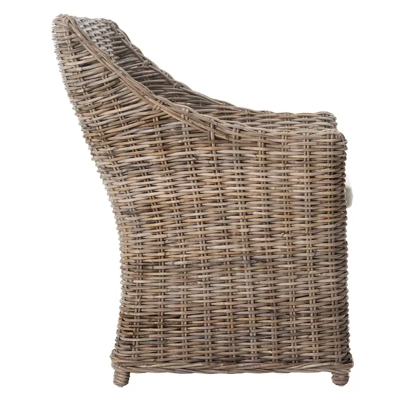 Distressed Brown Woven Rattan Wingback Armchair (Fully Assembled)