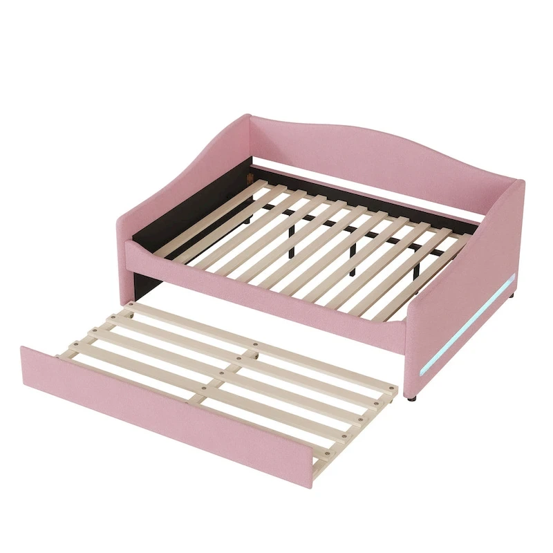 Full Teddy Fleece Daybed with Trundle and LED Lights