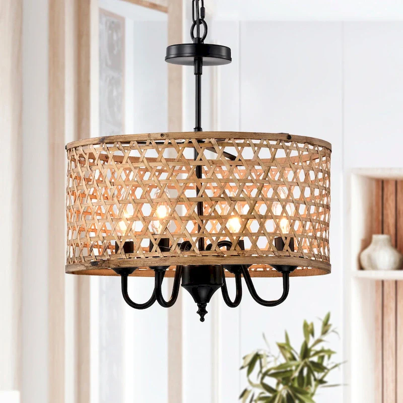 Dora 16 Inch Natural Rattan Pendant 4-Light