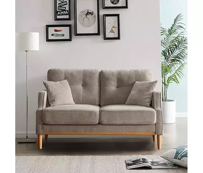 GDFStudio Camain 56.7 Waterproof Button Tufted 2 Seater Sofa with Wood Legs