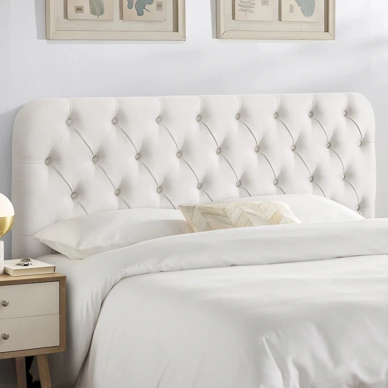 Button Tufted Upholstered Headboard Adjustable Height
