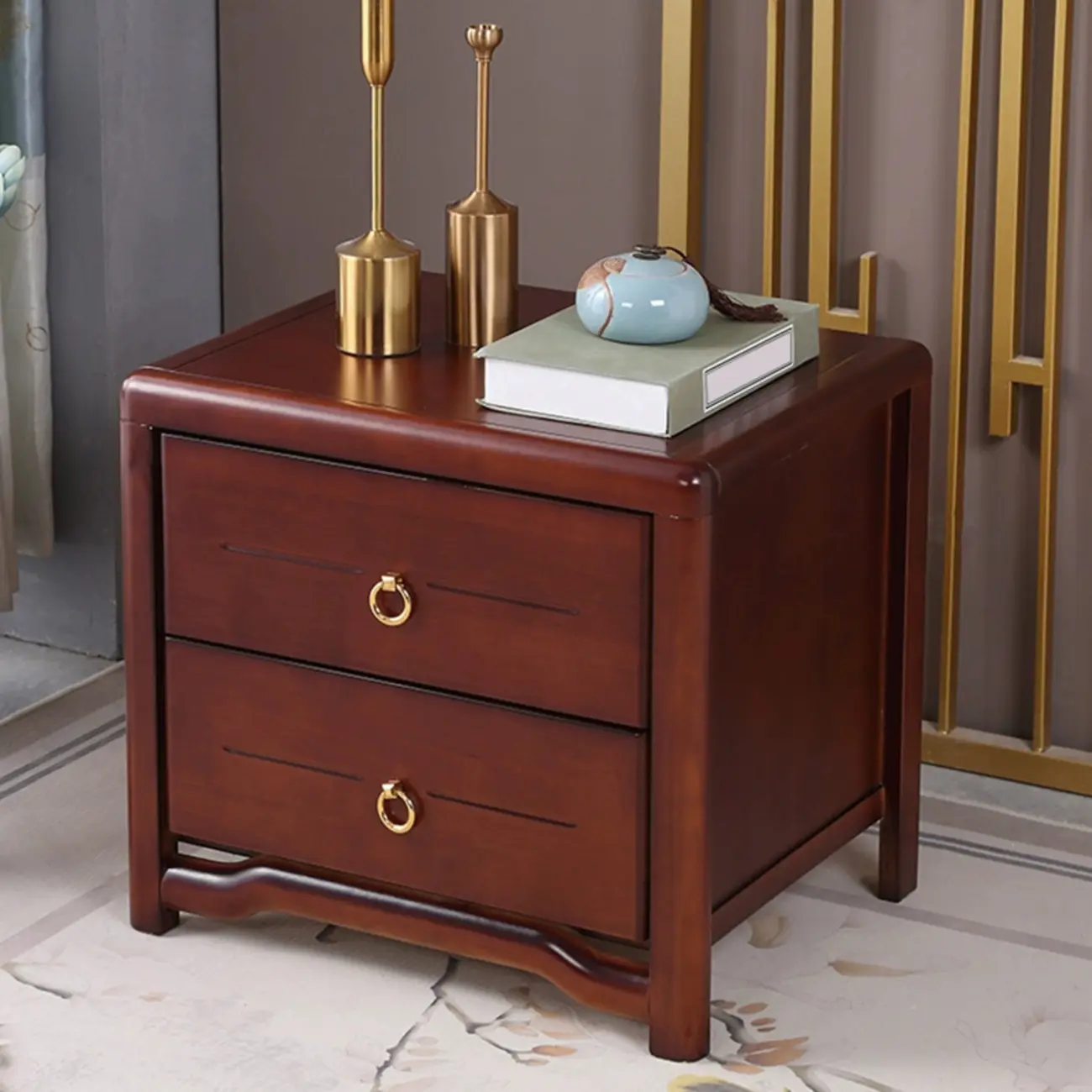 Bedroom Black Wooden 2-Drawer Narrow Nightstand