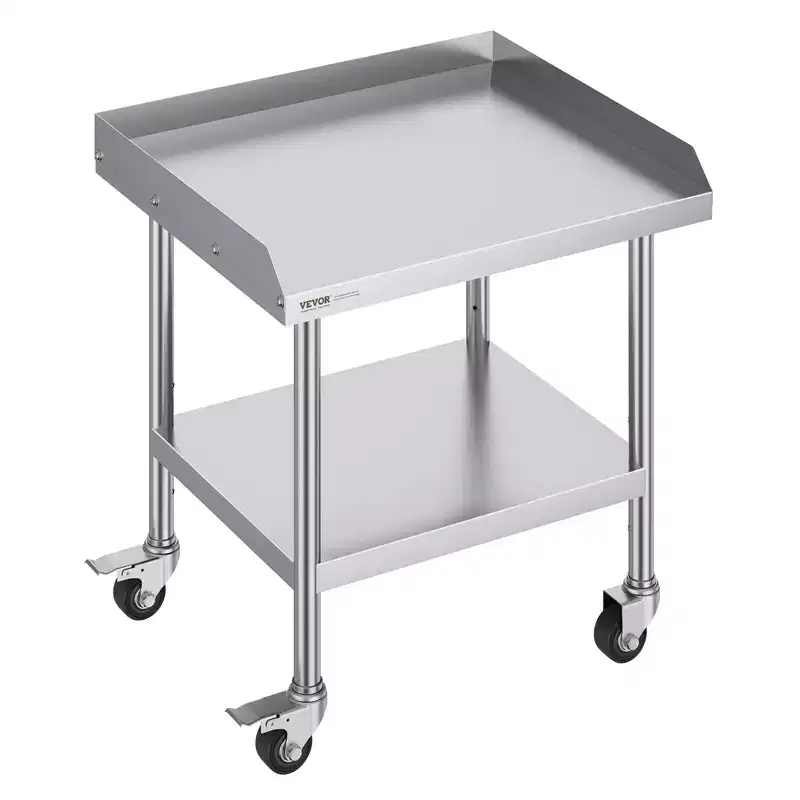 VEVOR Stainless Steel Work Table, 24 x 28 x 30 Inch Commercial Food Prep Worktable with 4 Wheels,Casters,3-Sided Backsplash HeavyDuty Prep Worktable