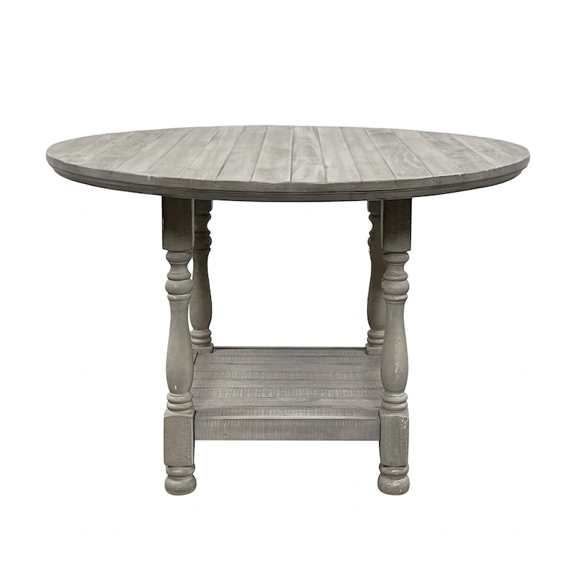 Round Wooden Counter Height Table with 1 Shelf in Light Grey - Light Grey
