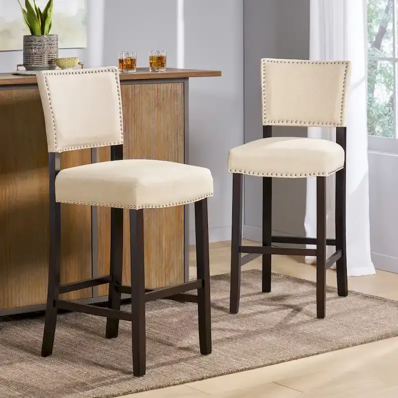 Counter Height Stools Set of 2, Kitchen Island Chair with Wood Legs, Armless Upholstered Dining Room Chair with Back