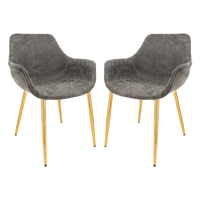 LeisureMod Dining Arm Chair w/ Gold Metal Legs Set of 2 - Light Brown - 24.5Dx25.2Wx33H