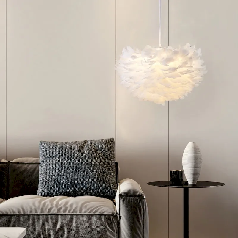 1 Light White Iron Ceiling Fixture With White Goose Feather