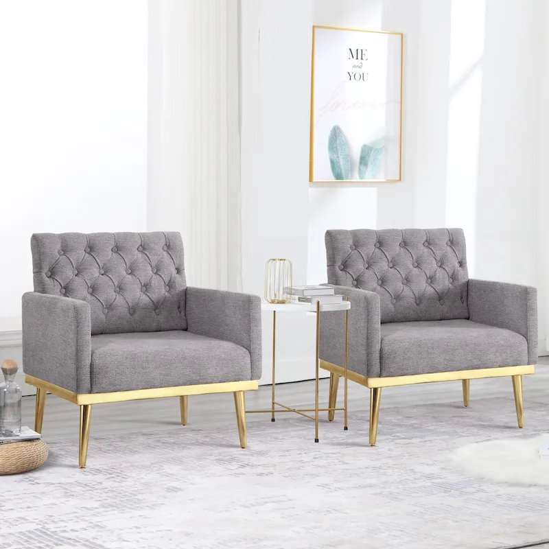 HOMYKA Sherpa Accent Chair Button Tufted Upholstered Linen Velvet Modern Armchair