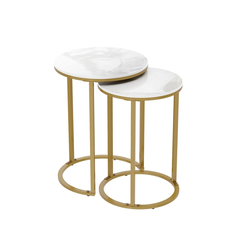 Round Nesting End Table Set Iron and Marble Accent Table - 15.7x21.5 inch & 13.7x19.7 inch
