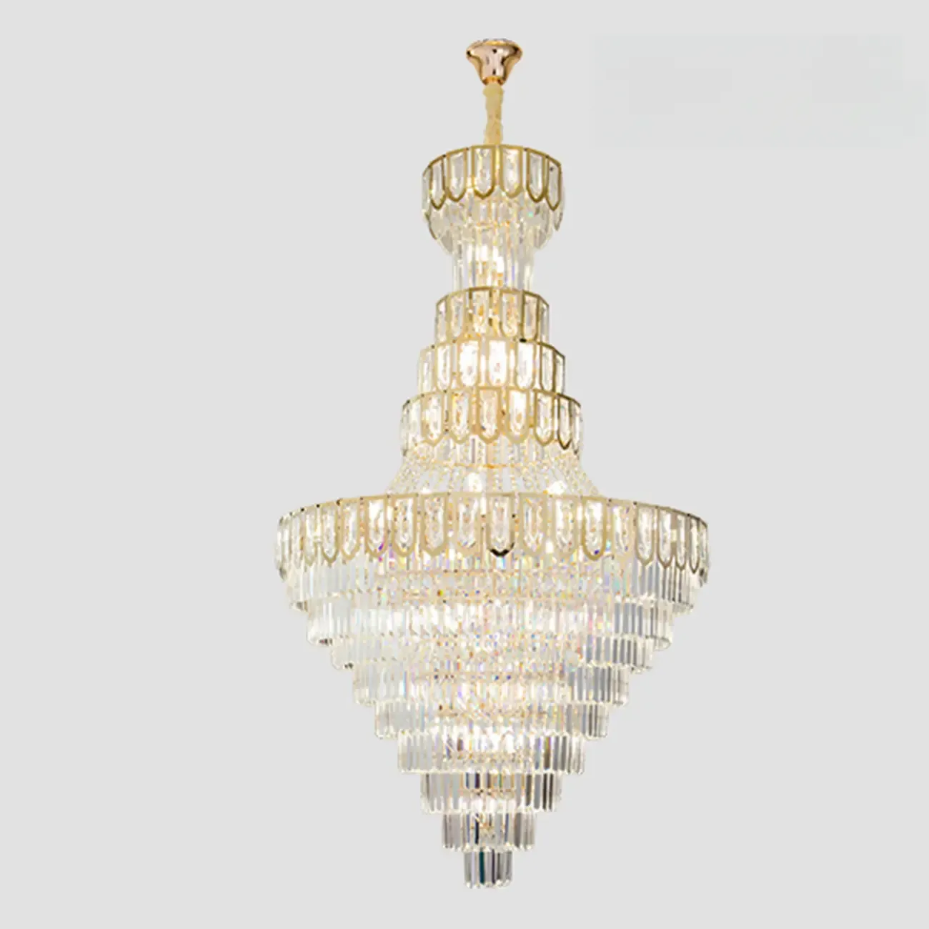 Luxury Adjustable Gold Tiered Crystal High Ceiling Chandelier