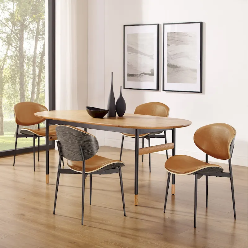 Set of 4 Mid-century Wood and Faux Leather Dining Chairs