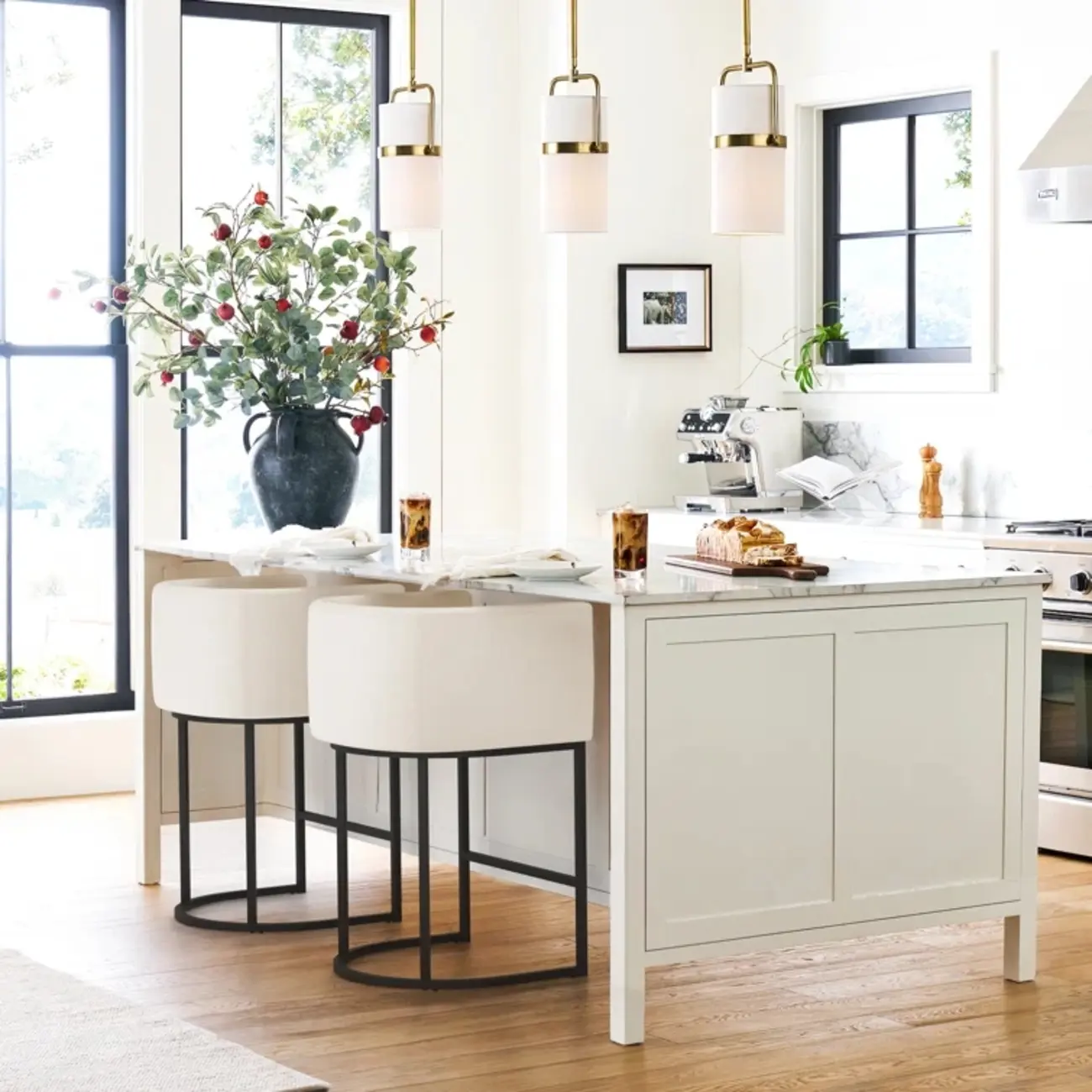 Modern Upholstered Barrel Back Counter Stools