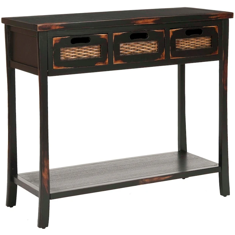 SAFAVIEH Lanie Distressed 3-Drawer Black Console Table - 34 x 14 x 30 - 34Wx14Dx30H