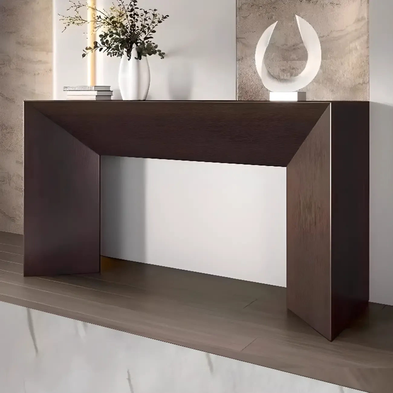 Modern Stone Top Wooden Base Console Table | HomeyFad