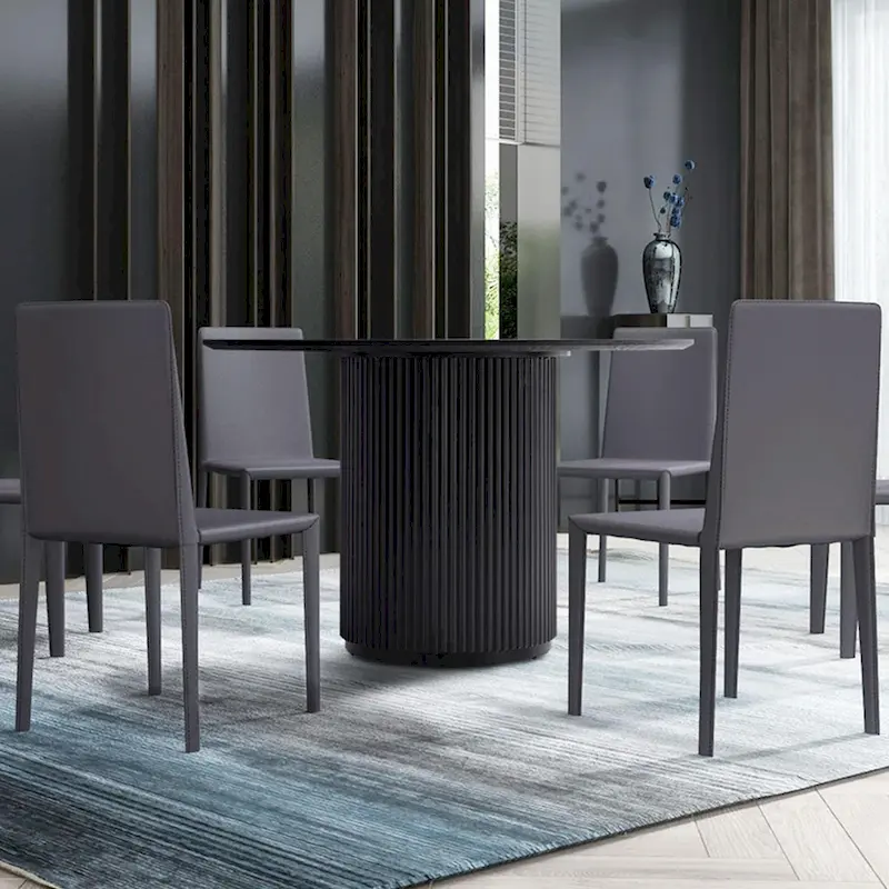 Black Round Dining Table, MDF handcraft Pedestal Dining Room Table