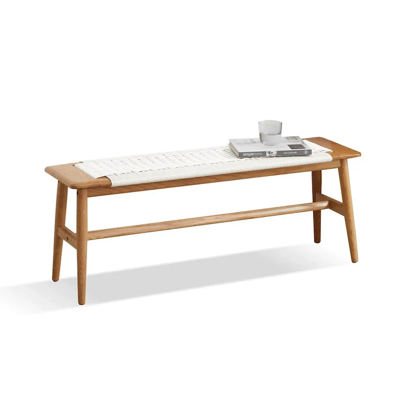 Solid Wood Bench with Woven Cane Seat
