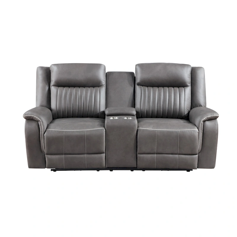 Viann Dual Manual Recliner Loveseat, Cupholder Console, Gray 76 Inch