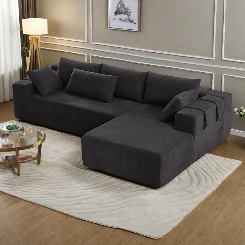 108 Chenille Modular L-Shaped Sectional Sofa with 6 Pillows, Reversible Chaise