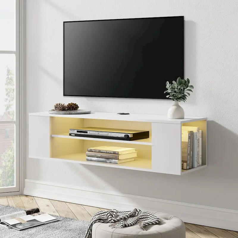 WAMPAT Floating TV Stand Shelf Wall Mounted Entertainment Center Floating Cabinet Media Hutch Under TV, 39 Inch