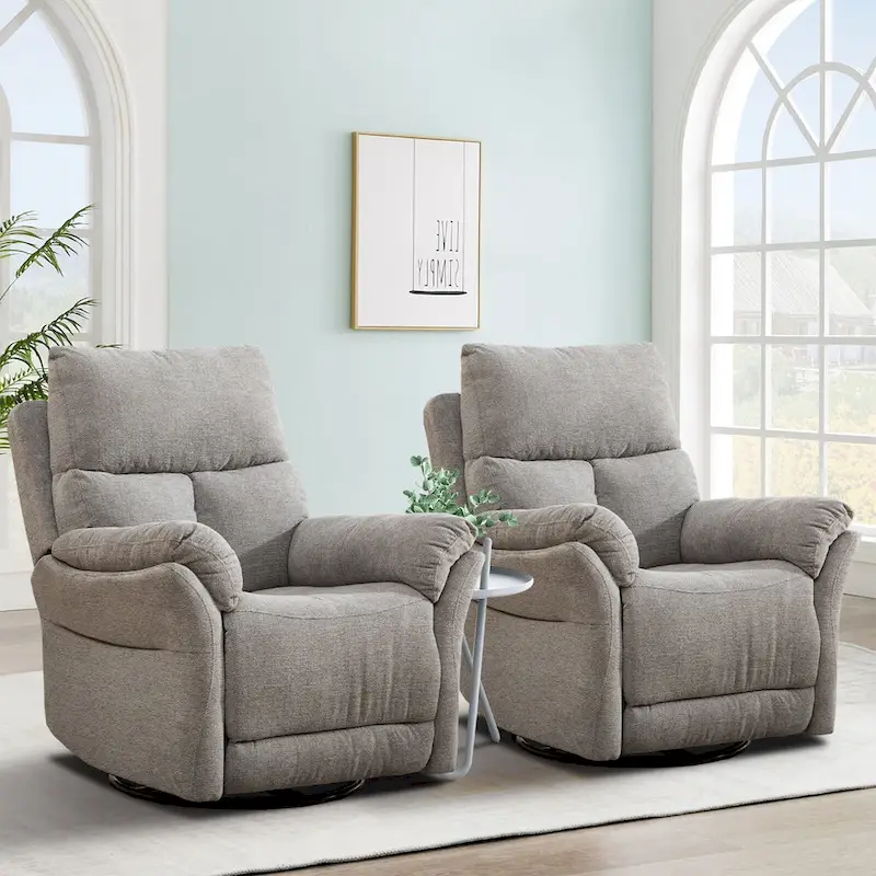 Swivel Rocker Fabric Recliner Chair Manual Reclining Sofa Set of two