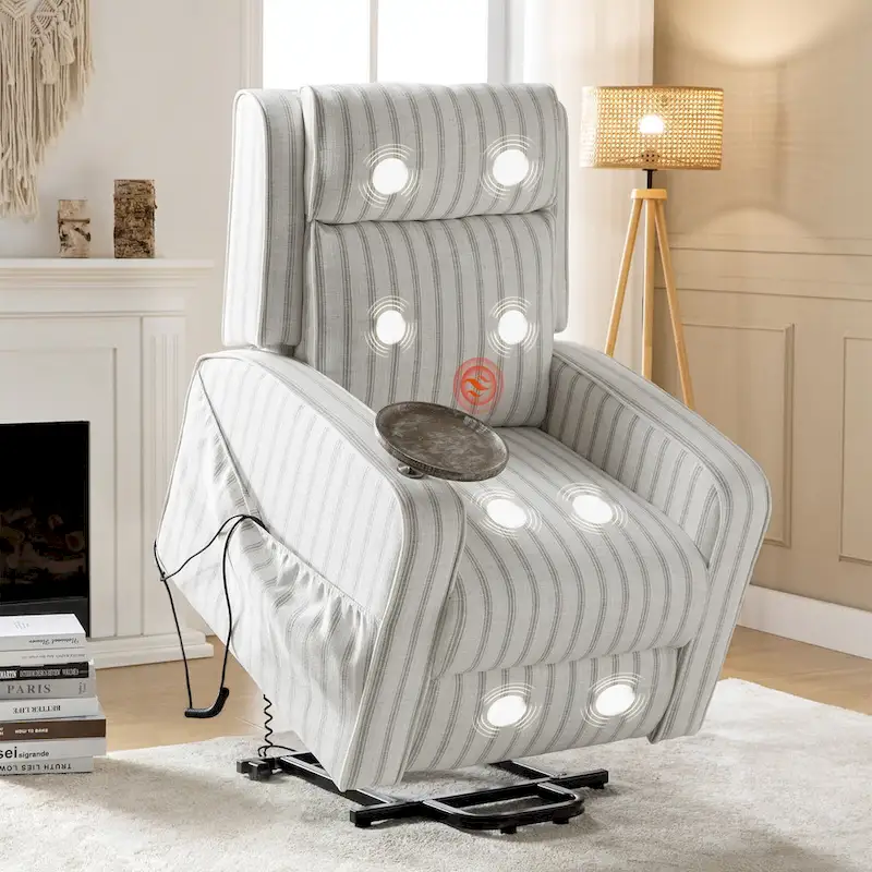 Darrell  Lift Assist Massage and Heating Power Recliner with Charing and Soild Wood Tray by